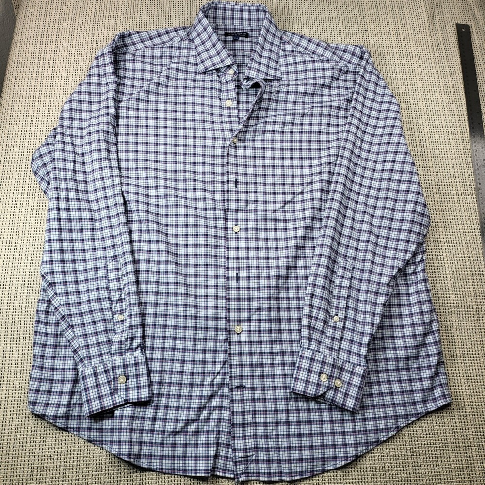 Peter Millar Shirt Mens 2XL Blue Check Long Sleeve Button Front Casual Woven